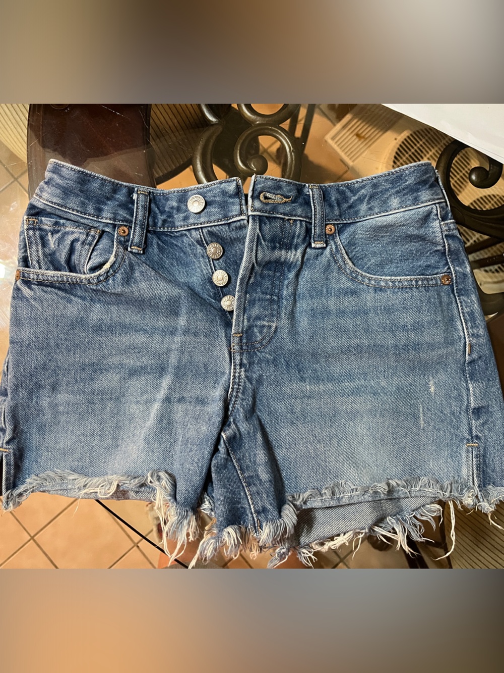 Express Distressed Light Blue Denim Jean Shorts